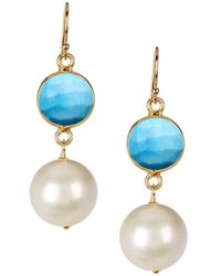 Liv Oliver - 18k Gold Plated Turquoise & Pearl Drop Earrings - Lyst