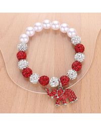 Fashnzfab - Stone Paved Elephant Charm Pointed Pearl Shamballa Ball Beaded Stretch Bracelet - Lyst