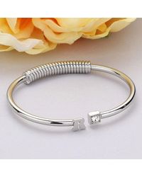 Fashnzfab - R- Initial Monogram Brass Metal Round Stone Tip Cuff Bracelet Rhodium - Lyst