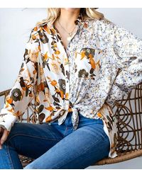 First Love - Floral Block Button Down Satin Shirt - Lyst