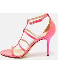 Jimmy Choo - Neon Patent Leather Thistle Open Toe Sandals - Lyst