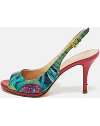 Loriblu - Patent Leather Printed Flower Peep Toe Slingback Pumps - Lyst