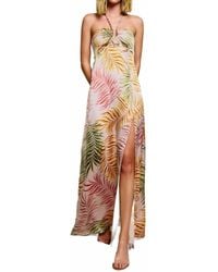 Dress Forum - Tropical Leaf Printed Satin Maxi Dress - Lyst