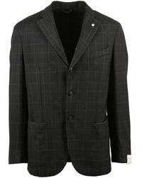 L.B.M. 1911 - Rounded Wool Jacket With Checkered Pattern And Button Closure - Lyst