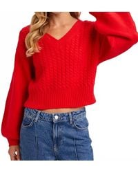 Bluivy - Cropped V-Neck Cable Knit Sweater - Lyst