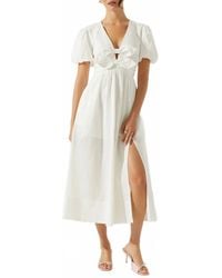 Astr - Citrine Linen Bow Front Midi Dress - Lyst