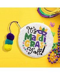 Fashnzfab - Seed Beaded It's Mardi Gras Y'All! Message Circle Pom Pom Mini Pouch Bag - Lyst