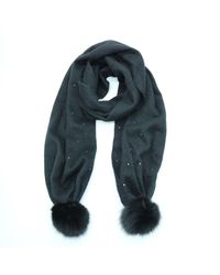 Portolano - Cashmere Scarf With Fox Fur Poms And Crystals - Lyst