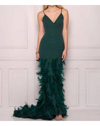 Dave & Johnny - Sequin Long Prom Dress With Feather - Lyst