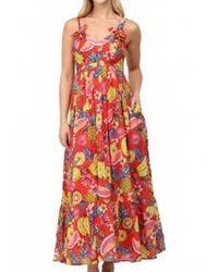 Fate - Fruit Motif Print Cotton Voile Floral Trimmed Maxi Dress - Lyst