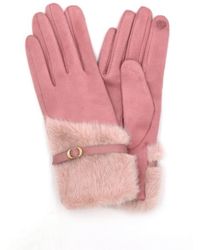 Fashnzfab - Faux Fur And Strap Cuff Smart Touch Gloves - Lyst