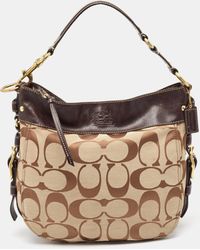 COACH - /beige Signature Canvas And Leather Buckle Hobo - Lyst