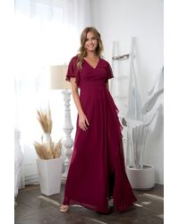 TRUEDAMES - Long Formal Ruffle Sleeve Chiffon Evening Dress - Lyst