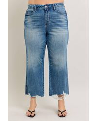 Judy Blue - High Rise Rigid Magic Destroy Hem Crop Wide Leg Jeans- Plus - Lyst