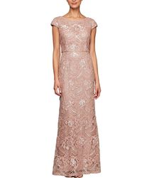 Alex Evenings - Long Embroidered Gown With Cap Sleeves - Lyst