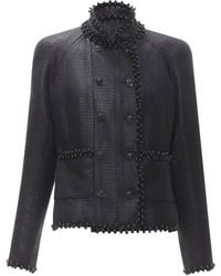 Chanel - Lattice Lacquered Tweed Bead Embellished Lion Cc Button Jacket Fr42 L - Lyst