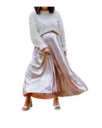 SOFIA The Label - Sheen Queen Metallic Pleated Midi Skirt - Lyst