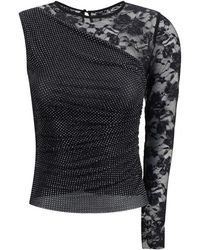 Self-Portrait - One-Shoulder Lace And Rhinestone Top - Lyst