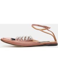 Sergio Rossi - Old Rose Satin Crystal Embellished Ankle Strap Flats - Lyst