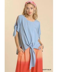 TRUEDAMES - Cold Shoulder Short Sleeve Round Neck Top With Side Slits And Tie-Able Knot Details - Lyst