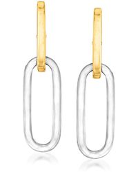 Ross-Simons - Italian 2-tone Sterling Silver Paper Clip Link Hoop Drop Earrings - Lyst