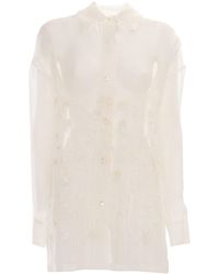 P.A.R.O.S.H. - Sheer Silk Shirt With Floral Embroidery - Lyst