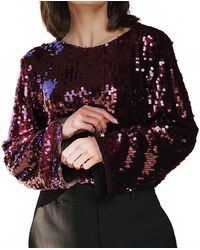 EsQualo - Diana Flared Sleeve Sequin Top - Lyst