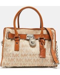 MICHAEL Michael Kors - /brown Signature Canvas And Leather Hamilton Lock Tote - Lyst