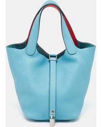 Hermès - Bleu Du Nord/rouge De Coeur Taurillon Clemence Leather Picotin Lock 18 Bag - Lyst