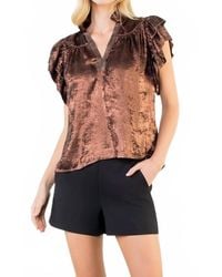 Thml - Flutter Sleeve Shimmery V Neck Top - Lyst