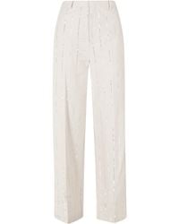 Isabelle Blanche - Ecru Sequins-Striped Zippered Cotton Wide-Leg Pants - Lyst