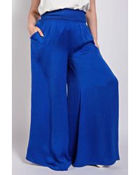 TRUEDAMES - Washed Satin Wide Pants With Waist Smocked - Lyst
