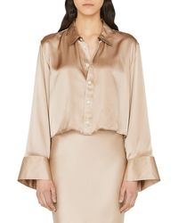 FRAME - Button-down Bell Sleeve Cropped - Lyst