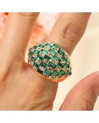 Fashnzfab - Checkered Pattern Baguette Stone Embellished Chunky Stretch Ring - Lyst