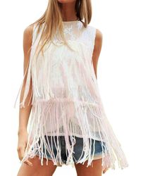 Davi & Dani - Sequin Fringe Detail Sleeveless Squin Crop Top - Lyst