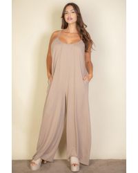 TRUEDAMES - Plus Spaghetti Strap Solid Wide Jumpsuit - Lyst