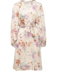 Herno - Ivory Floral Pattern Dress With Rear Laces And Matching Belt - Lyst