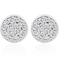 Pompeii3 - 3/8 Ct Ex3 Lab Grown Diamond Pave Studs Earrings Lab Grown 14k White Gold 8mm - Lyst