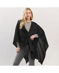 TRUEDAMES - Asymmetrical Hem Solid Pull Through Draped Tie-Front Wrap Poncho - Lyst