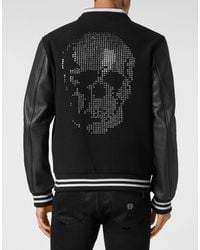 Philipp Plein - Wool Leather Varsity Bomber Jacket - Lyst