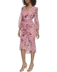 Eliza J - Floral Midi Faux Wrap Dress - Lyst
