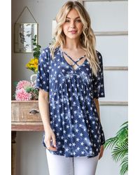 TRUEDAMES - Full Size Short Sleeve Crisscross Star Babydoll Top - Lyst