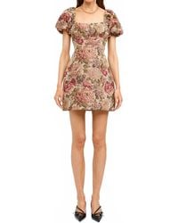 SOFIA The Label - Floral Jacquard Puff Sleeve Dress - Lyst