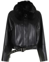 Isabelle Blanche - Faux Leather Fur Collar Bomber Jacket - Lyst