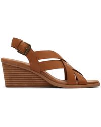 TOMS - Gracie Tan Leather Wedge Sandals - Lyst