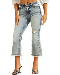 Guess Ayla Cropped Distressed Flare Jeans - Blue