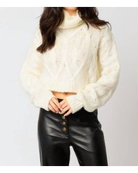 Olivaceous - Cable Knit Cropped Turtleneck Sweater - Lyst