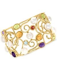 Ross-Simons - 9mm Cultured Pearl And Multi-stone Swirl Cuff Bracelet - Lyst