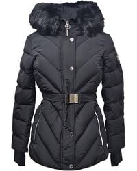 MICHAEL Michael Kors - Michael Kors Belted Chevron Scuba Coat W/Faux Fur - Lyst