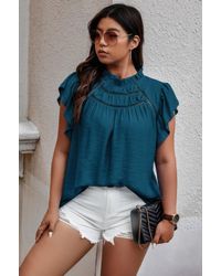 TRUEDAMES - Plus Hollow Out Frill Collar Cap Sleeves Shirt - Lyst